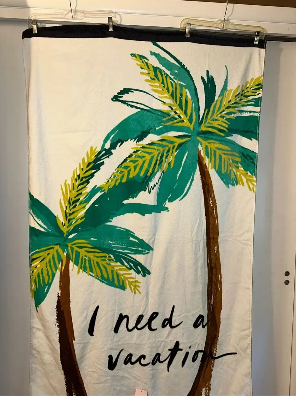 Kate Spade Beach Towel White Palm Tree “I Need A Vacation” 40x70” NWT
